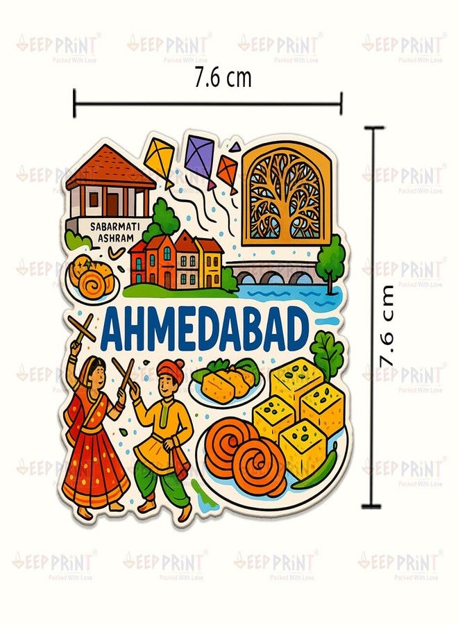 Deep Print Acrylic Fridge Magnet - Indian States Theme | 7.6x7.6 cm | Sparkle Finish | Decorative Souvenir Magnet for Fridge (Multiple State Variants) (Ahmedabad) - Image 2