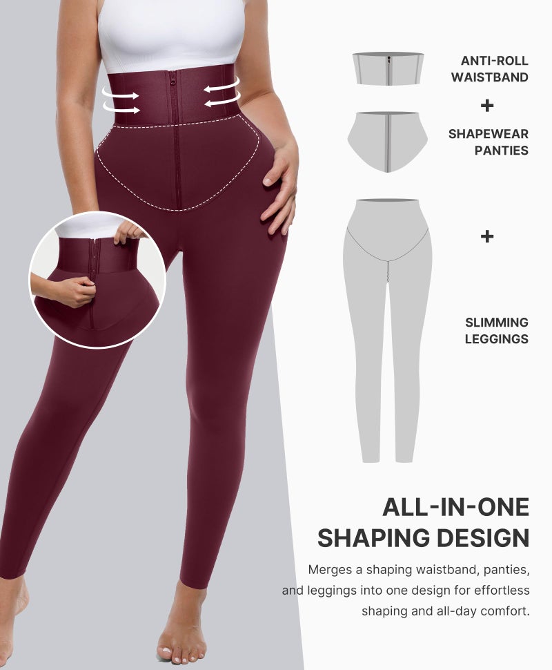 SHAPELLX Leggings for Women Tummy Control High Waisted Leggings Compression Shapewear Pants Red Workout Leggings - Image 3