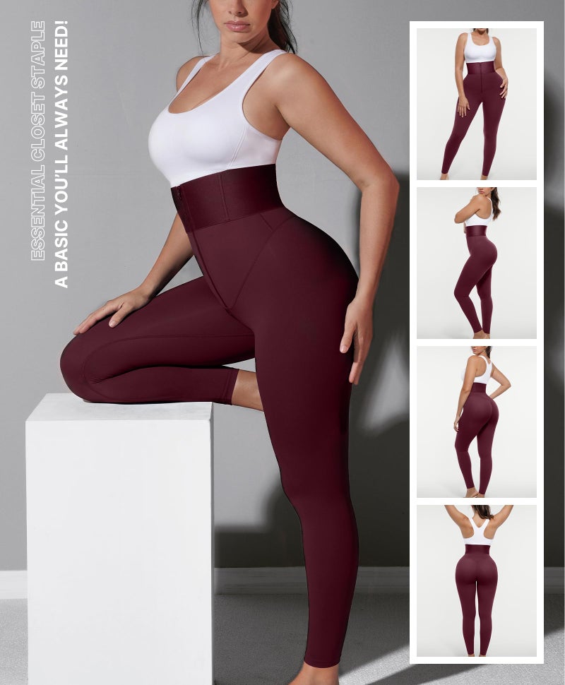 SHAPELLX Leggings for Women Tummy Control High Waisted Leggings Compression Shapewear Pants Red Workout Leggings - Image 2