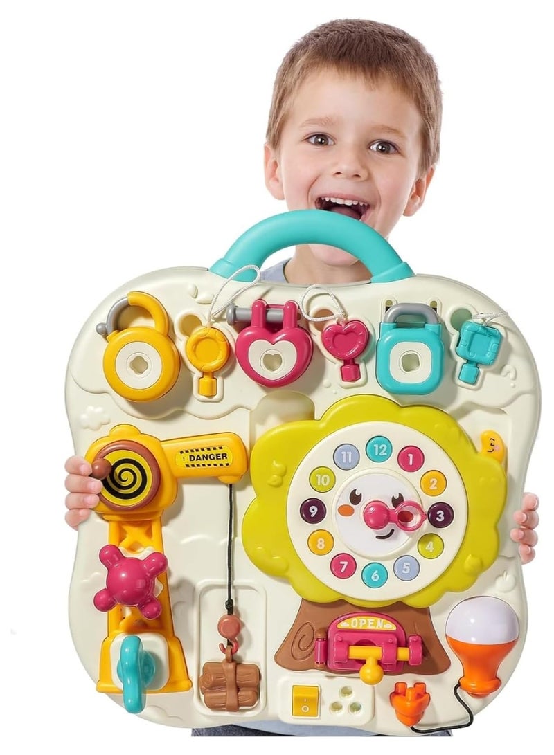 Soofam Toddler Busy Board Toys, 9 in 1 Sensory Montessori Baby Toy with Music & Light, Kids Fine Motor Skill Preschool Educational Birthday Gift - Image 1