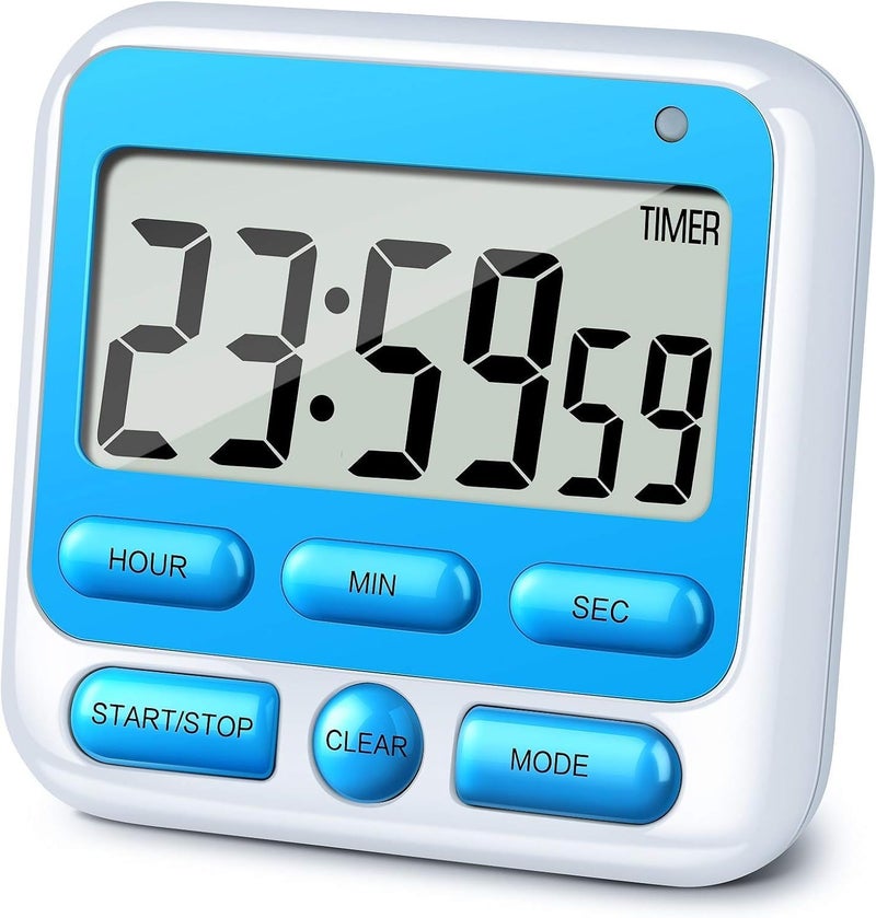 DHARVIM Digital Kitchen Timer with MuteLoud Alarm Switch ONOff Switch24 Hour ClockAlarmMemory Function Count UpCount Down for Kids Teachers CookingLarge LCD DisplayStrong Magnet Blue - Image 1