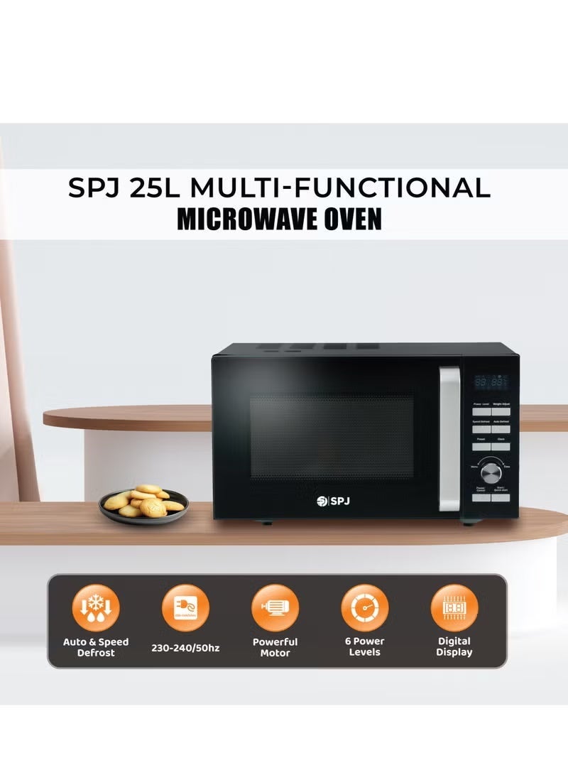 اس بي جي فرن ميكروويف رقمي SPJ سعة ٢٥ لترًا مع شواية - قوة ٩٠٠ واط | ٦ مستويات طاقة | مؤقت ٩٥ دقيقة | قفل أمان للأطفال | شاشة LED | تحكم باللمس سهل الاستخدام | MWBLU-25L004 | أسود | ضمان لمدة عام - Image 1
