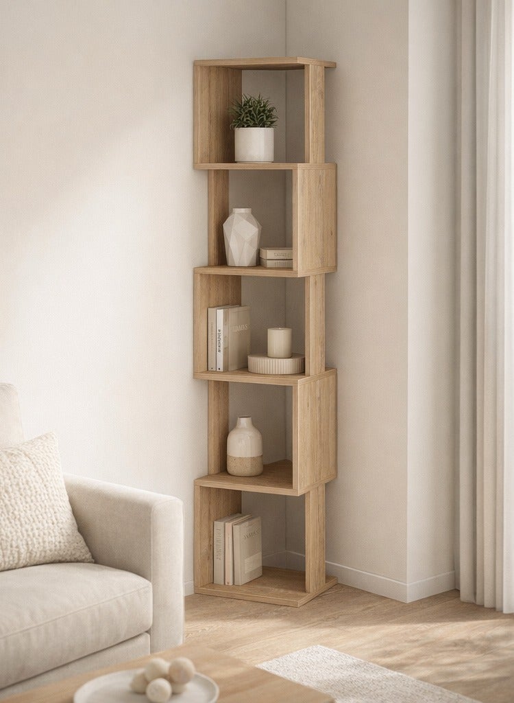 Mourah Home Piri Corner Bookcase Modern Book Shelf Cabinet s Tier Multi Storage Bookshelf Rack Display Unit For Bedroom Living Room  30X161X35Cm  30X161X35Cm Oak - Image 1