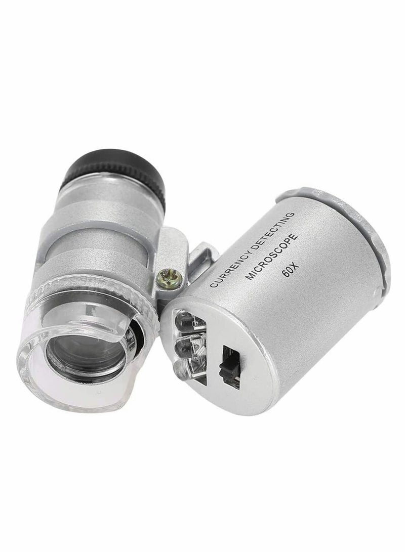 Mini Microscope, 60X Universal Portable Microscope with LED UV Lights Magnifying Glass - Image 1