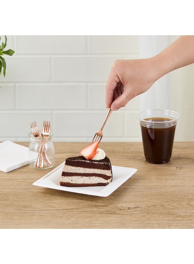 Restaurantware شوكة صغيرة 4 بوصة، 500 شوكة صغيرة قابلة للتصرف - قوية، تتناسب مع المقبلات، الحلويات، أو العينات، شوكات المقبلات البلاستيكية باللون الوردي الذهبي، للحفلات، الزفاف، أو خدمات الطعام - Image 5