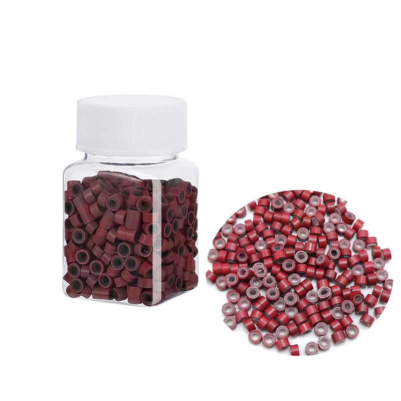 Funyn 1000 Silicone Micro Link Rings 5mm Lined Beads Deadlocks for Hair Extensions Tool (1000Pcs(Pack of 1) (500Pcs, Wine Red)