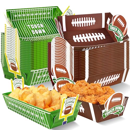 Geefuun 50 Pack Football Party Decorations Paper Food Trays - Movie Night Supplies Snack Stadium Serving Plates for Super Football Bowl Birthday Disposable Decor(Style 2) - Image 1