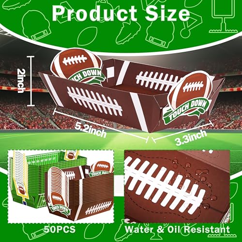 Geefuun 50 Pack Football Party Decorations Paper Food Trays - Movie Night Supplies Snack Stadium Serving Plates for Super Football Bowl Birthday Disposable Decor(Style 2) - Image 3