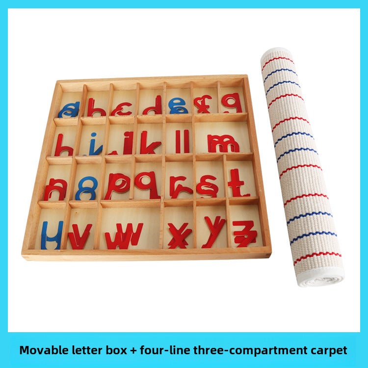 Montessori Alphabet Box with Blanket Early Education Toy Active alphabet box + four-line three grid (60*20cm) carpet 