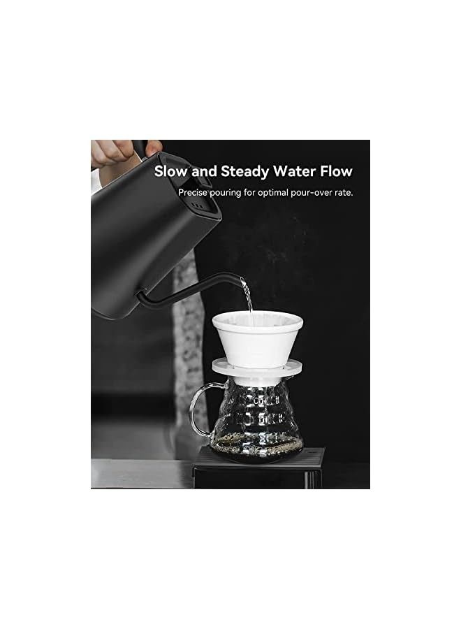 Temperature Control Gooseneck Kettle, Pour Over Kettle for Coffee Tea Brewing, Stainless Steel Inner Lid and Bottom, 1200W Rapid Heating, 1L, Matte Black