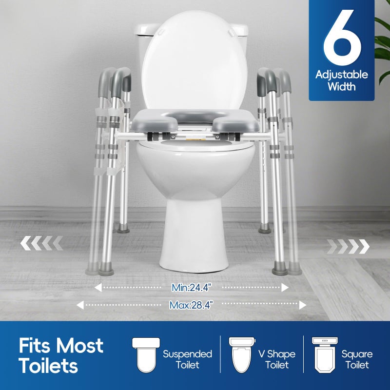 zhijiazhi Raised Toilet Seat with Handles, 500lb Handicap Toilet Seat with Handles Over Toilet, Commode Chair with Adjustable Height & Width, Toilet Seat Risers for Seniors, Elderly, Handicap - Image 2