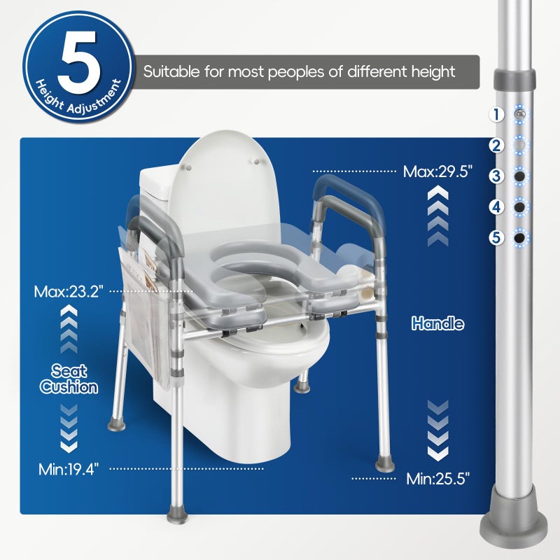 zhijiazhi Raised Toilet Seat with Handles, 500lb Handicap Toilet Seat with Handles Over Toilet, Commode Chair with Adjustable Height & Width, Toilet Seat Risers for Seniors, Elderly, Handicap - Image 3