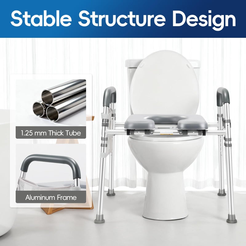 zhijiazhi Raised Toilet Seat with Handles, 500lb Handicap Toilet Seat with Handles Over Toilet, Commode Chair with Adjustable Height & Width, Toilet Seat Risers for Seniors, Elderly, Handicap - Image 4