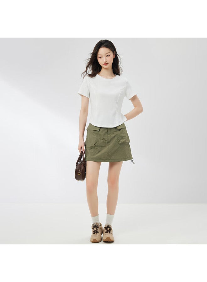 Don't speak Unique Style Curved Hem Short Sleeve T-shirt Women's Spring/summer Slim Fit Short Round Neck Basic Irregular Top White M - Image 2