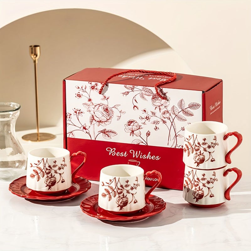 Rose Red Sunset Ceramic Coffee Cup And Saucer Set For Valentine Day Gift - Image 2