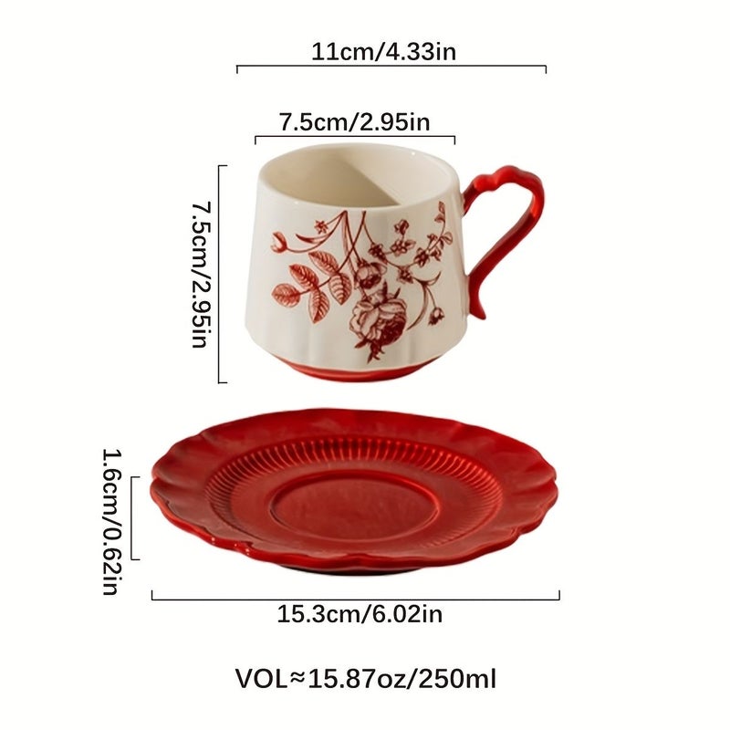 Rose Red Sunset Ceramic Coffee Cup And Saucer Set For Valentine Day Gift - Image 3