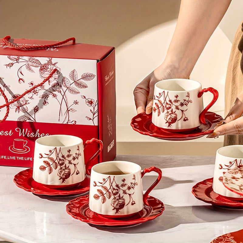 Rose Red Sunset Ceramic Coffee Cup And Saucer Set For Valentine Day Gift - Image 5