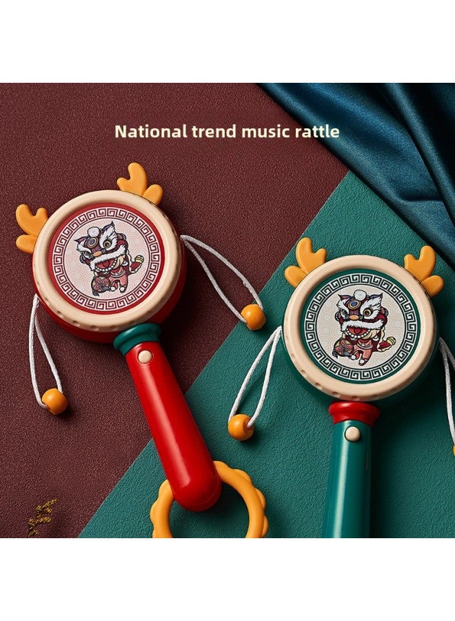 National Tide Baby Music Rattle Bite Gum Rattle Environmentally Friendly Plastic Soothing Toy Baby Hand Drum-Color:National Tide Rattle-Lion Dance-Pine Green - Image 2