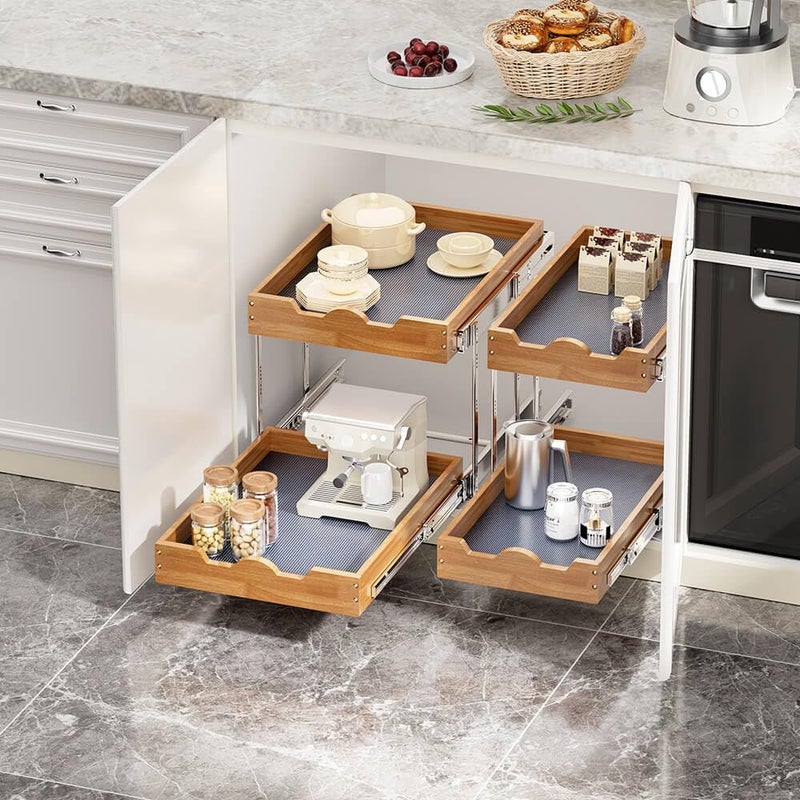 OCG 2 Tier Pull Out Cabinet Organizer (20"W x 21"D), Heavy-Duty Slide out Wood Drawer Shelf, Pull Out Drawer for Cabinets, Base Cabinet Organization for Kitchen, Pantry, Bathroom - Image 4