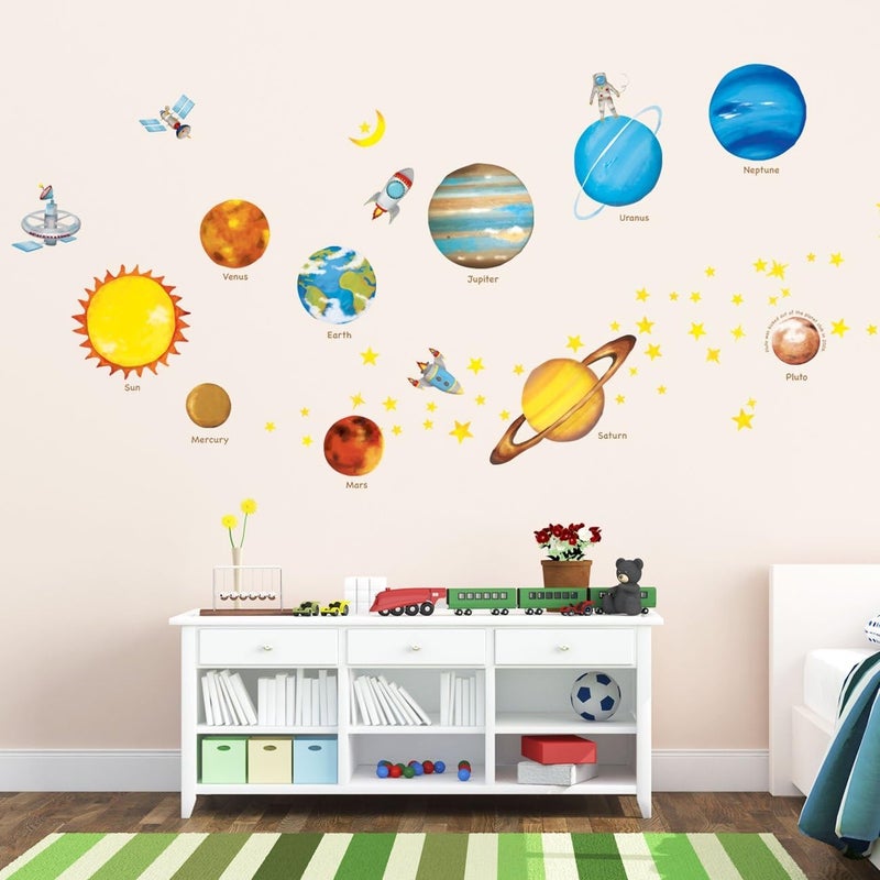 DECOWALL DAT-1307L Planets in The Space(Large) Kids Wall Stickers Decals Peel and Stick Removable for Nursery Bedroom Living Room Art murals Decorations - Image 2