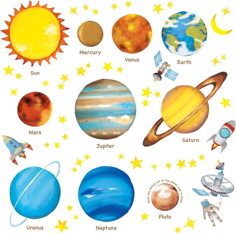 DECOWALL DAT-1307L Planets in The Space(Large) Kids Wall Stickers Decals Peel and Stick Removable for Nursery Bedroom Living Room Art murals Decorations - Image 1