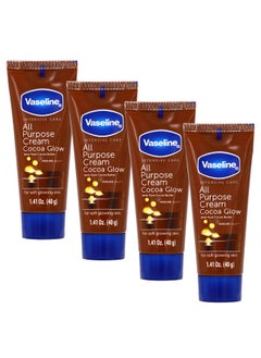 Vaseline All Purpose Cream Cocoa Glow, with Pure Cocoa Butter, 4-Pack, 1.41 FL Oz Each, 4 Tubes