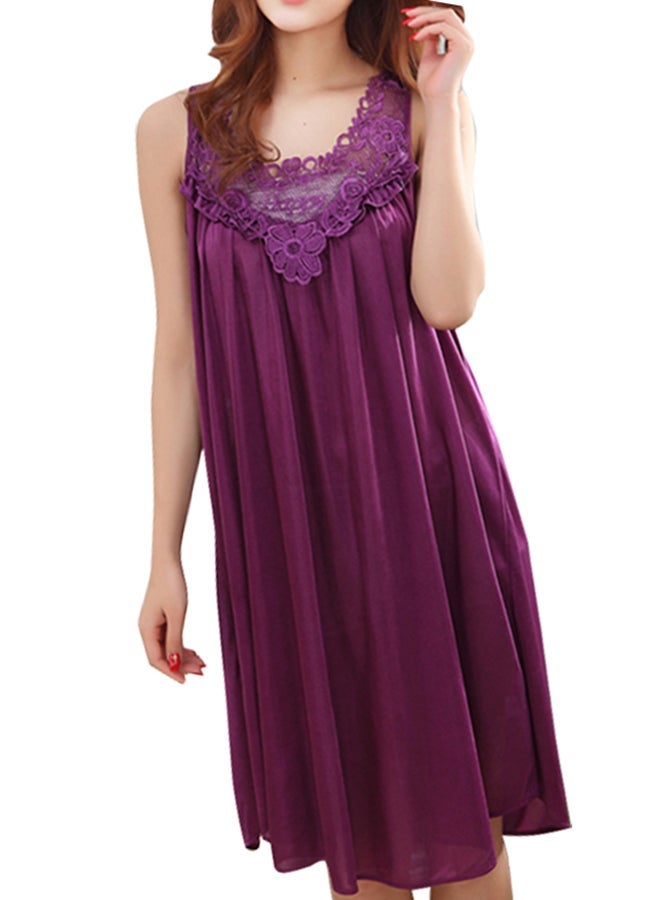 Lace Trim Fit And Flare Nightdress Purple - Image 3