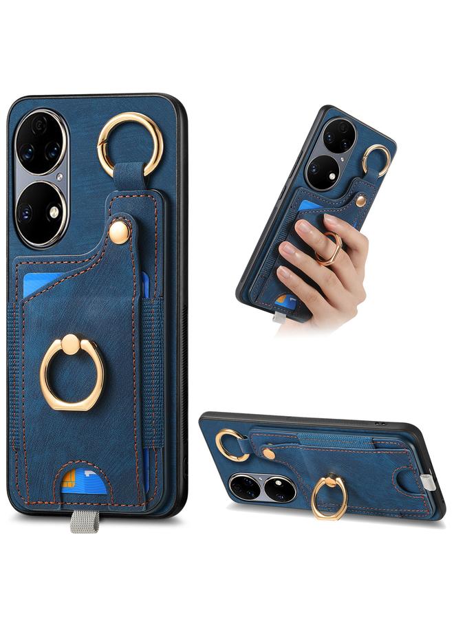 S-TOP Case For Huawei P50 Retro Skin-feel Ring Card Bag Phone Case with Hang Loop - Image 1