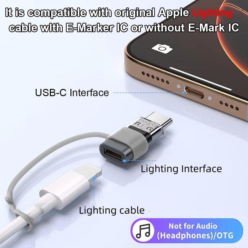 Verilux ® Type C to Lighting Connector with Lanyard Holes, Translucent C Type Male to Lighting Female Adapter 480Mbps High-Speed Data Transmission - Image 3