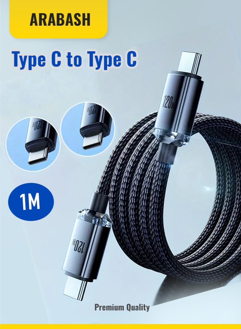 Arabash 120W 6A USB C Fast Charging Cable 1M Type C to Type C USB to Type C Data Cable for Samsung Xiaomi Huawei OPPO MacBook iPad - Image 1