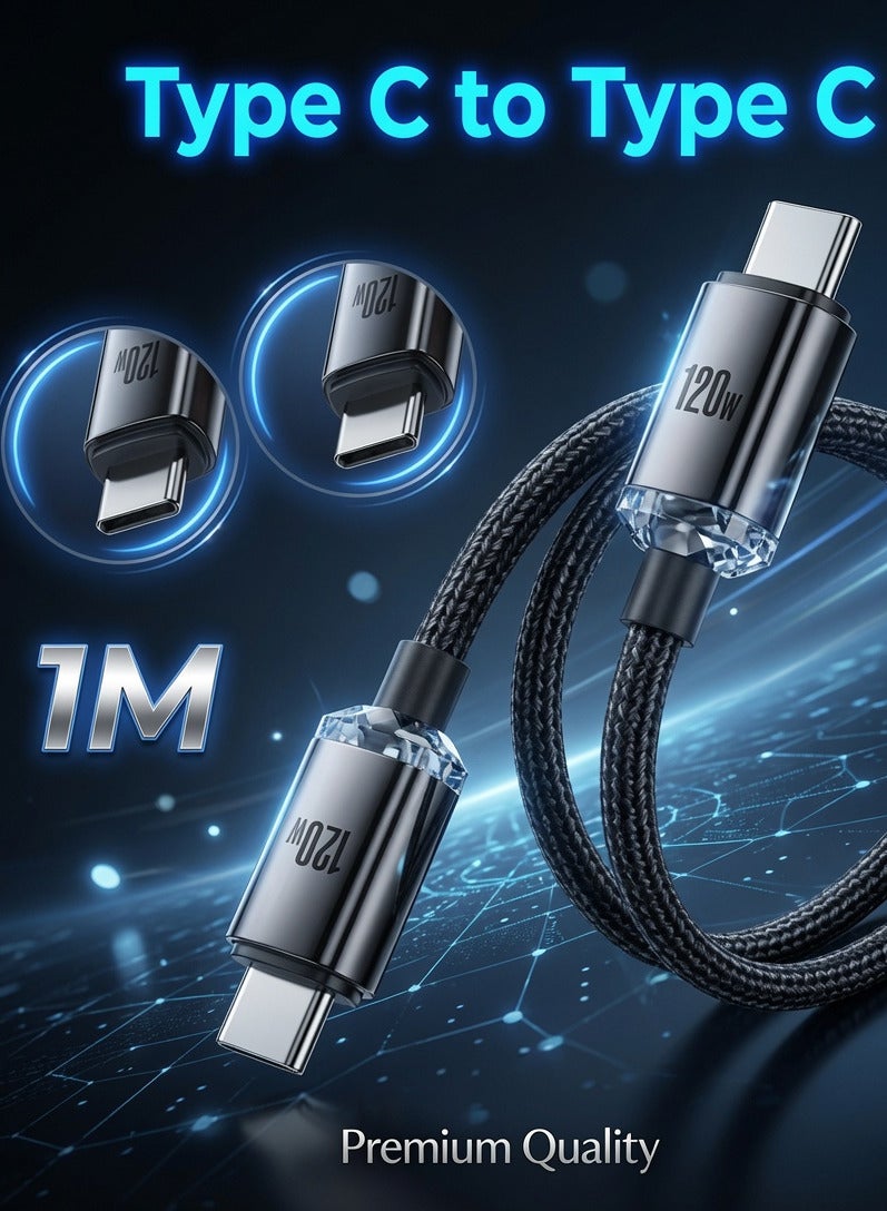 اراباش كابل شحن سريع USB-C بقدرة 120 واط و6 أمبير، بطول 1 متر، من النوع C إلى النوع C، كابل بيانات USB إلى النوع C لأجهزة سامسونج، وشاومي، وهواوي، وأوبو، وماك بوك، وآيباد - Image 1