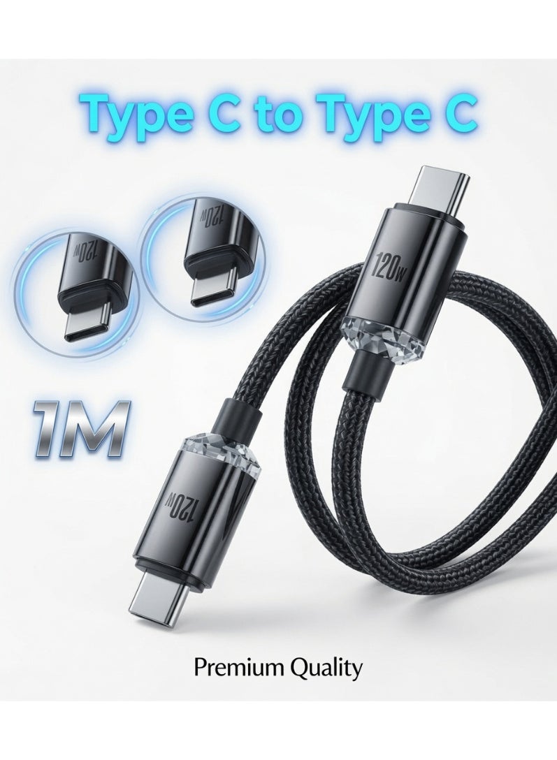 اراباش كابل شحن سريع USB-C بقدرة 120 واط و6 أمبير، بطول 1 متر، من النوع C إلى النوع C، كابل بيانات USB إلى النوع C لأجهزة سامسونج، وشاومي، وهواوي، وأوبو، وماك بوك، وآيباد - Image 2