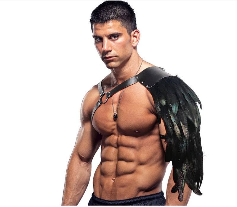 Medieval Viking Feather Leather Shoulder Armor Chest Harness for Cosplay