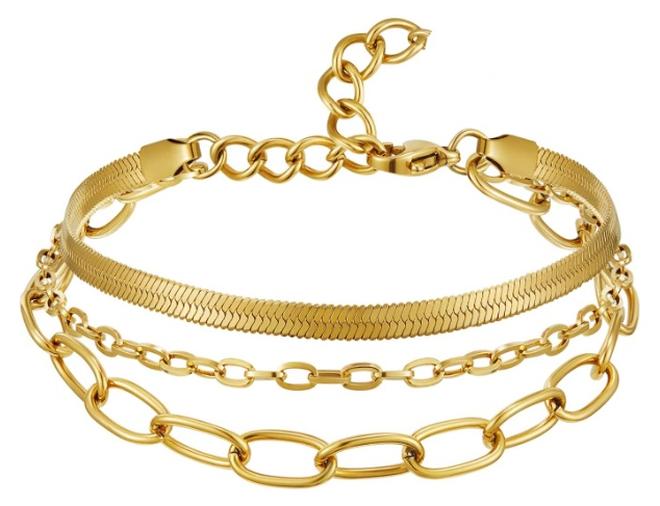 Julia Store 18K Gold Plated Stainless Steel Trendy Charm Layered Bracelets Set for Women, 18K Gold Adjustable Dainty Paperclip Chain Link Bracelet Gold Filled Jewelry Gift - Image 1