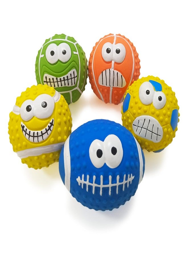 MIIXUER 5-Pack Squeaky Dog Balls - Cartoon Face Ball Latex Dog Toy Ball Set for Indoor & Outdoor Play - Image 1