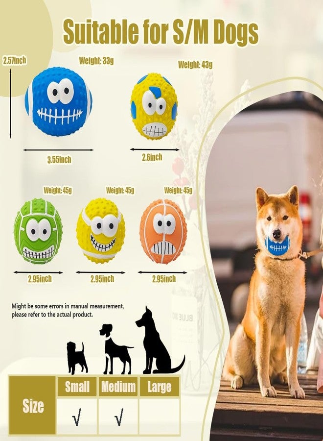 MIIXUER 5-Pack Squeaky Dog Balls - Cartoon Face Ball Latex Dog Toy Ball Set for Indoor & Outdoor Play - Image 2