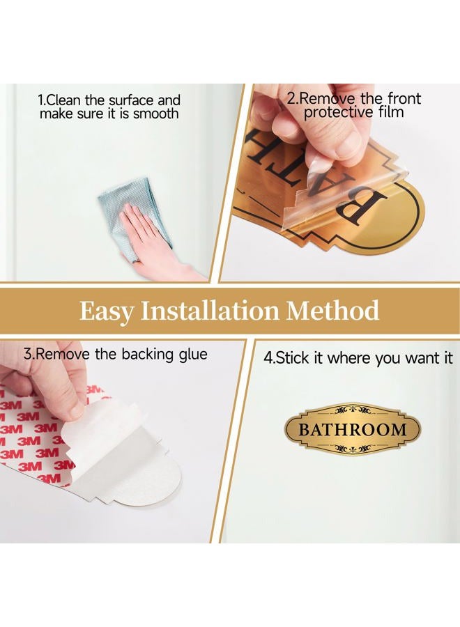 LUHIMO Bathroom Sign Sticker for Business and Home，Self-adhesive Brushed Gold Bathroom Decor for Door，Waterproof Vinyl Restroom Sign for House, Office, Shop - Image 3