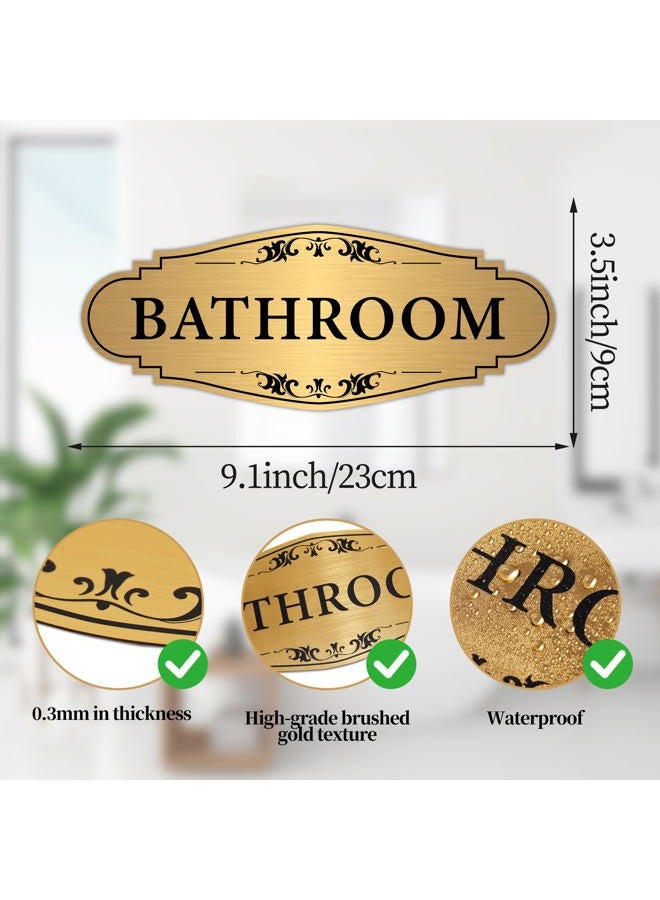 LUHIMO Bathroom Sign Sticker for Business and Home，Self-adhesive Brushed Gold Bathroom Decor for Door，Waterproof Vinyl Restroom Sign for House, Office, Shop - Image 2