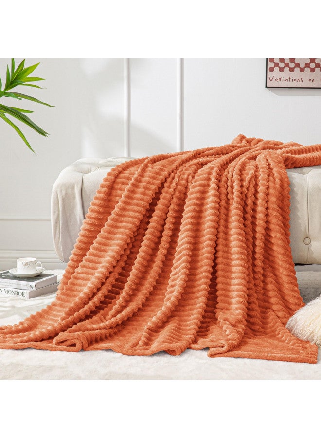 BEDELITE BEDELITE Fleece Blanket Twin Size 3D Ribbed Jacquard Soft and Warm Decorative Fuzzy Fall Blankets Cozy, Fluffy, Plush Lightweight Throw Blankets for Couch, Bed, Sofa(Orange, 60x80 inches)  - Image 1