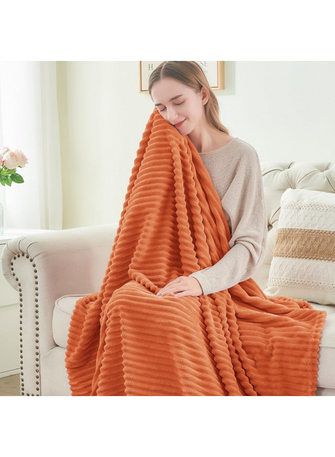 BEDELITE BEDELITE Fleece Blanket Twin Size 3D Ribbed Jacquard Soft and Warm Decorative Fuzzy Fall Blankets Cozy, Fluffy, Plush Lightweight Throw Blankets for Couch, Bed, Sofa(Orange, 60x80 inches)  - Image 3