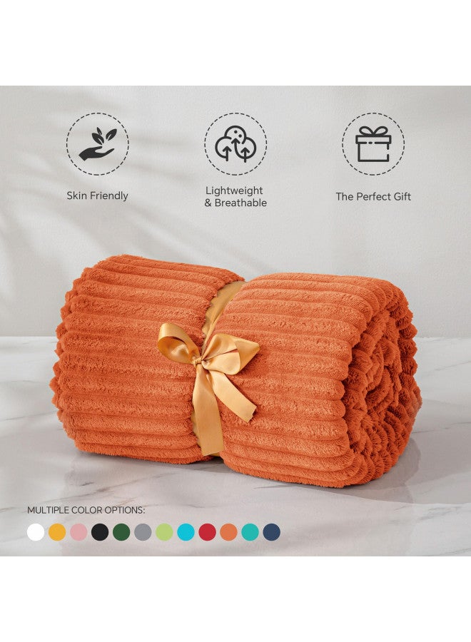 BEDELITE BEDELITE Fleece Blanket Twin Size 3D Ribbed Jacquard Soft and Warm Decorative Fuzzy Fall Blankets Cozy, Fluffy, Plush Lightweight Throw Blankets for Couch, Bed, Sofa(Orange, 60x80 inches)  - Image 2