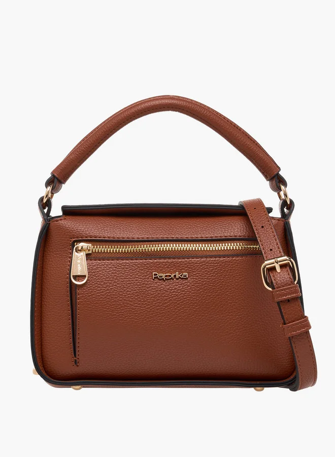 بابريكا Textured Crossbody Bag with Detachable Strap and Button Closure