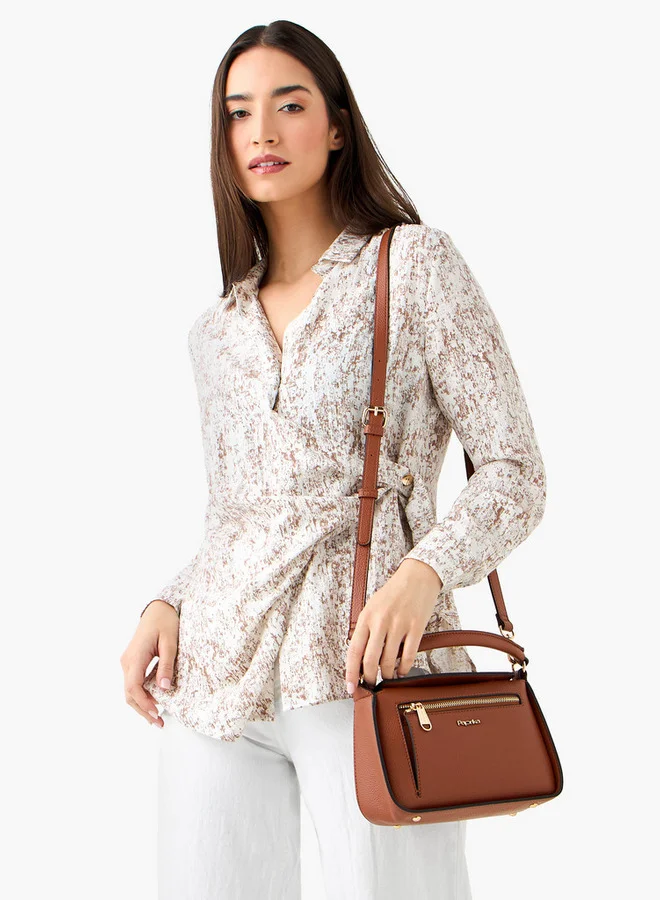 بابريكا Textured Crossbody Bag with Detachable Strap and Button Closure