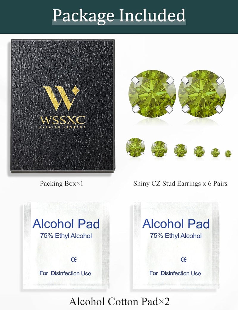 WSSXC 6 Pairs Hypoallergenic Cubic Zirconia Earrings Surgical Steel Flat Back Studs for Cartilage, Screw Back Fashion Jewelry - Image 5