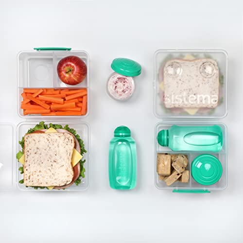 Sistema Lunch Containers Bento Box with Condiment and Sandwich Containers, 2 Water Bottles, Dishwasher Safe, Blue/Green - Image 5