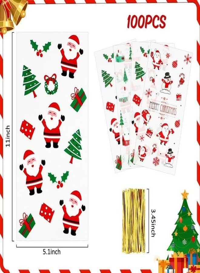 eowqeiur 100 PCS Christmas Cellophane Treat Bags(5x11 Inch) with Ties Plastic Santa Goodie Candy Cookie Loot Gifts Bags Bulk Pouches for Christmas Party Favors Supplies Decorations Holiday Xmas Decor - Image 2