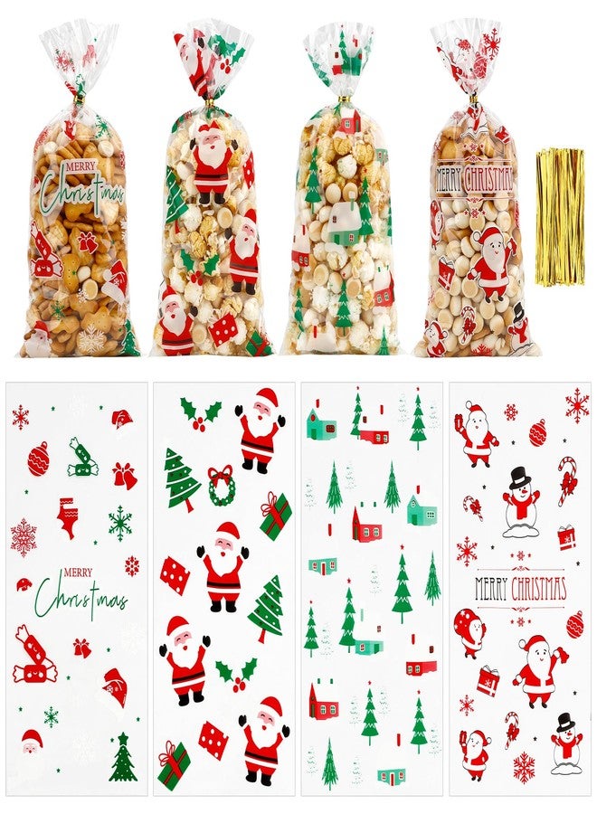 eowqeiur 100 PCS Christmas Cellophane Treat Bags(5x11 Inch) with Ties Plastic Santa Goodie Candy Cookie Loot Gifts Bags Bulk Pouches for Christmas Party Favors Supplies Decorations Holiday Xmas Decor - Image 1