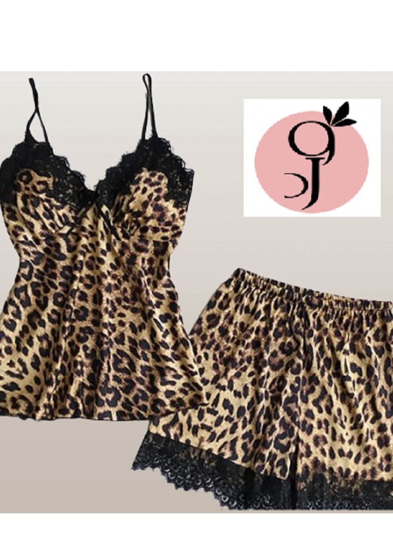 Ward - FROM WARD-Women's lingerie pajamas, tiger print, made of soft cotton with lace edges - Image 1