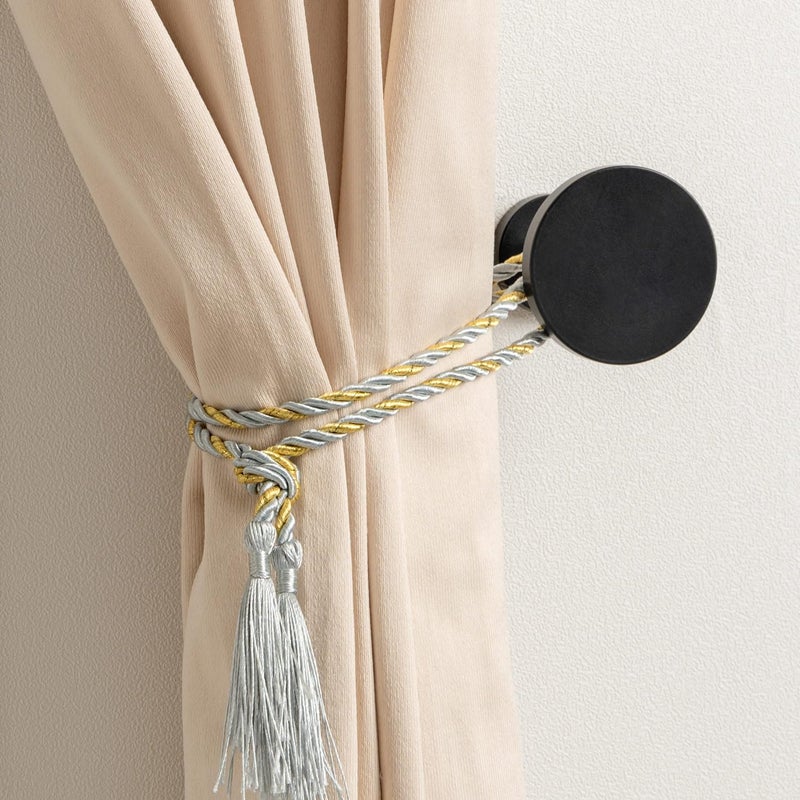 SIXZOONM Small Curtain Holdbacks - 2 Pack, Black Curtain Tiebacks Hooks Wall Mounted, Metal Drapery Pull Back Hooks, Modern Curtain Hold Backs with Hardware, Window Side Holders for Drapes, Curtain Accessories - Image 4