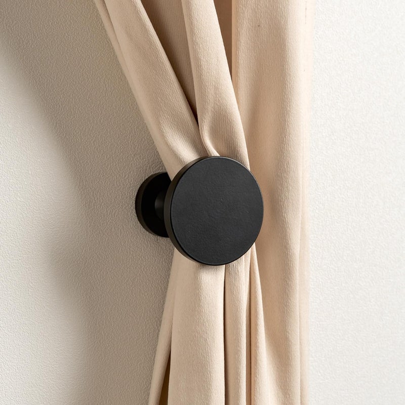 SIXZOONM Small Curtain Holdbacks - 2 Pack, Black Curtain Tiebacks Hooks Wall Mounted, Metal Drapery Pull Back Hooks, Modern Curtain Hold Backs with Hardware, Window Side Holders for Drapes, Curtain Accessories - Image 3
